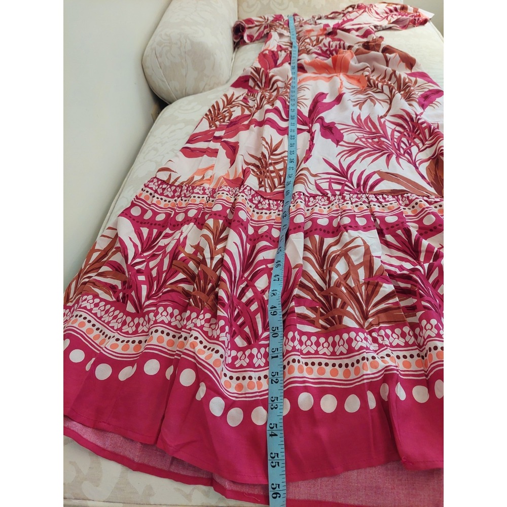Lipsy London Palm Print Maxi Dress Red With Vibrant Palm Leaves Viscose Sz 6 NEW - Picture 8 of 12